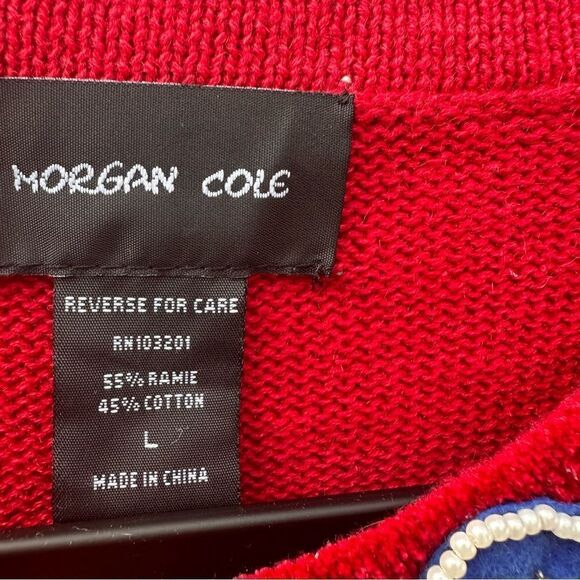 MORGAN COLE Cardigan Sweater Women Size Large Vintage Beaded Artsy Red Sequin - Picture 5 of 9